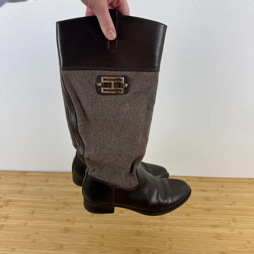 Tommy Hilfiger Women's‎ Brown Leather Wool Tall Riding Boots Size 7M